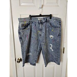 Akademiks  Jeanuis Men Blue Jeans Shorts Painted  Denim Cotton Size 44x13